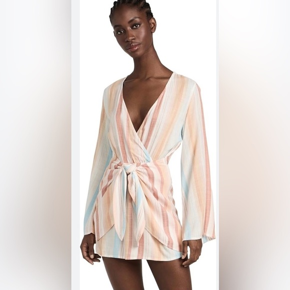 NWT $162 L*Space Kristy Dress Large Tie Soft Striped - Picture 1 of 7
